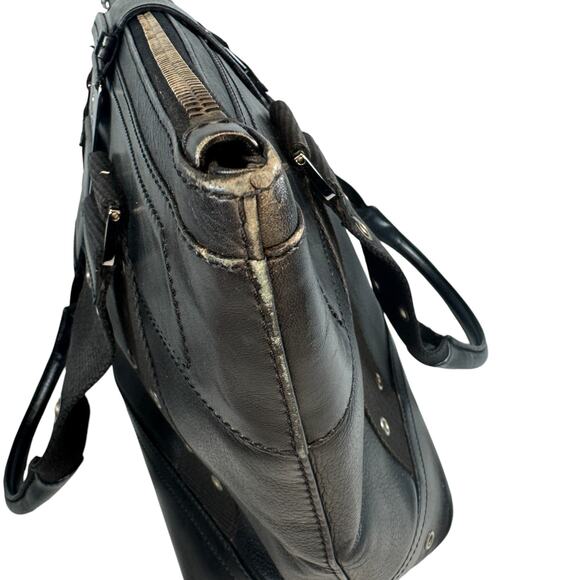 Christian Dior Street Chic Bag Vintage Medium Black Leather Tote 2002 Silver CD - Picture 13 of 15